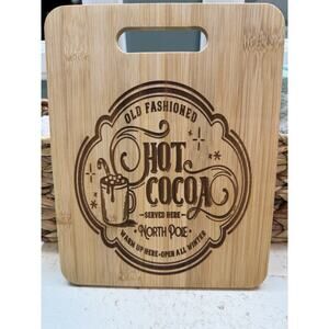 Wooden Cutting Board Sign Decor Handmade Hot Cocoa Winter Theme New